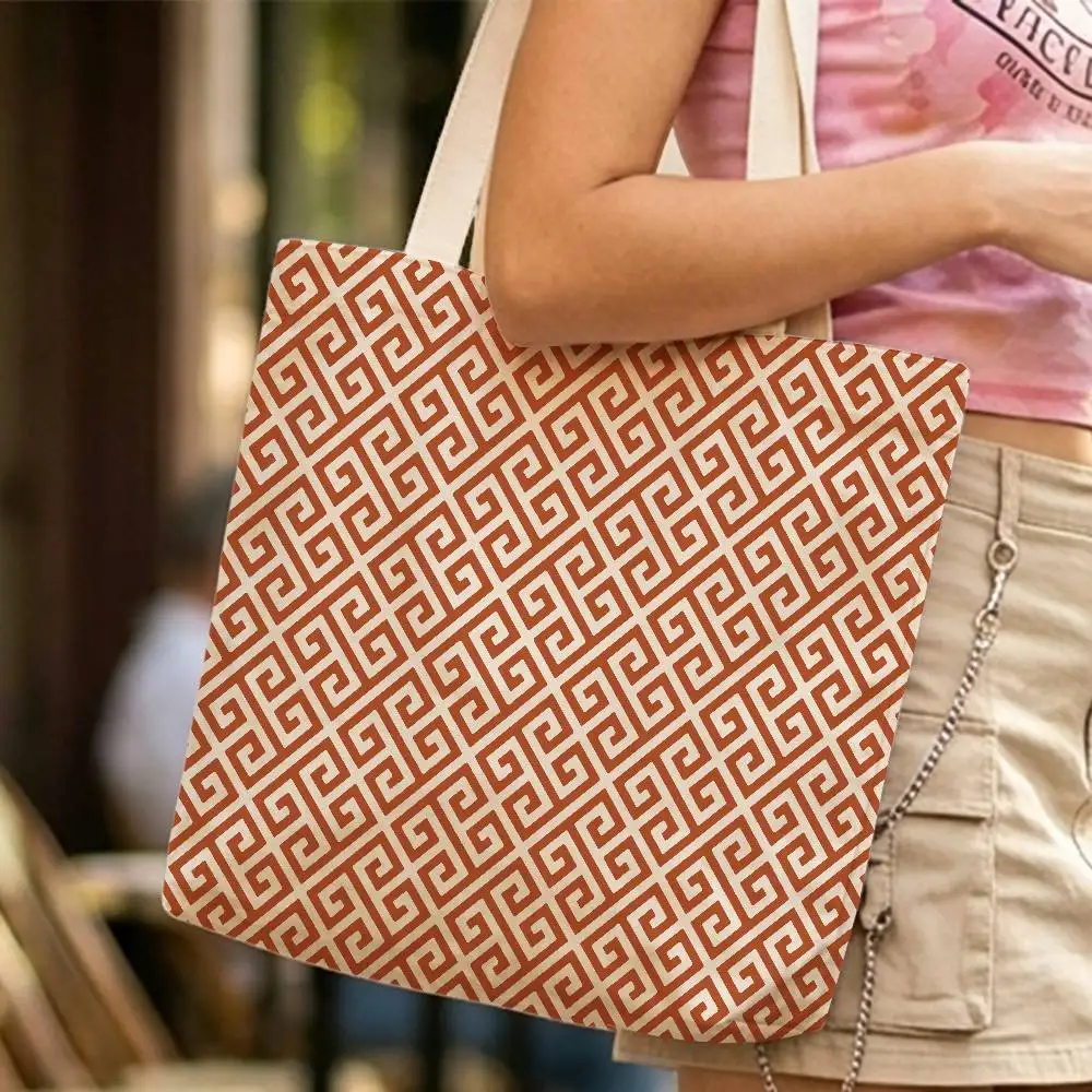 Fashion G-Greek Key Pattern Waterproof Lined Canvas bags suitable for going to class, shopping, gifts, and commuting