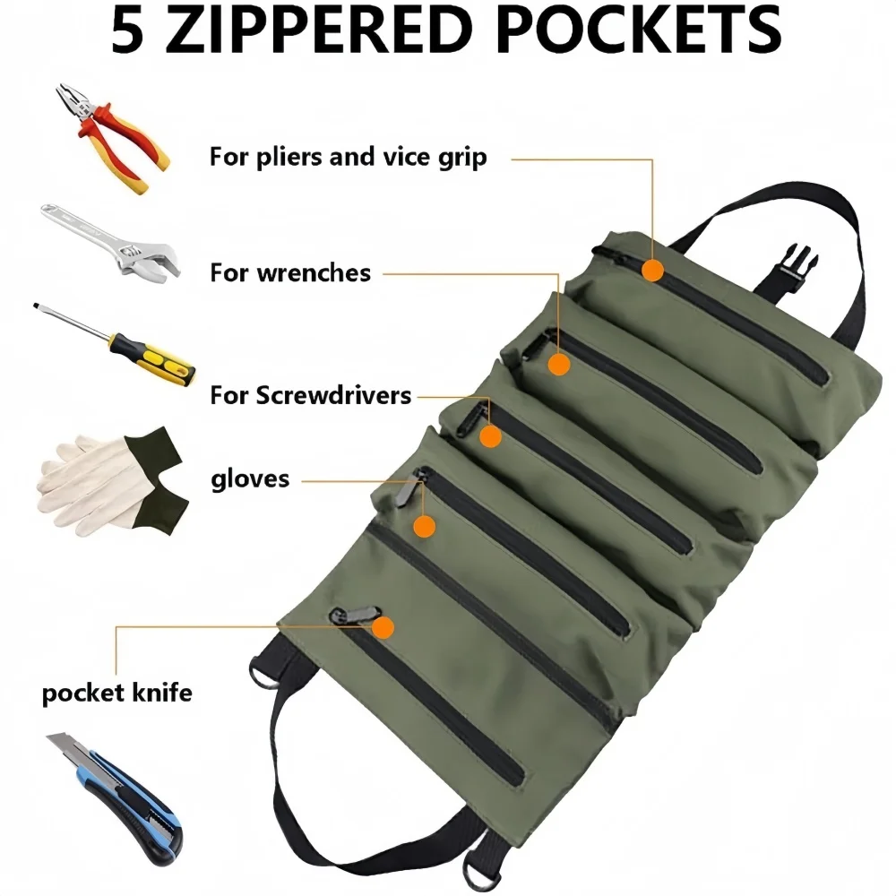 Tool Kit, Heavy-Duty Organizer for Both Men And Women, Portable Storage Box with 2 Removable Zippered Bags, Suitable for Electri