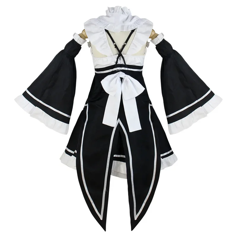 Disfraz de Cosplay de Ram Rem, disfraz de Anime Re:zero Kara Hajimeru Isekai Seikatsu, uniforme con peluca, delantal de sirvienta para niña y mujer, vestido Lolita