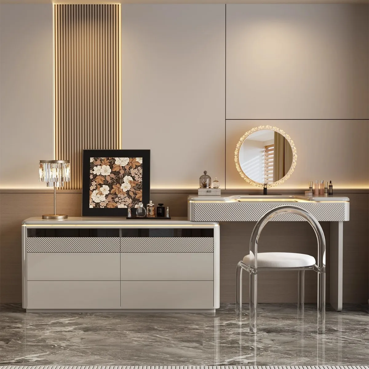 

Luxury Makeup Table Dressers for Flip Storage Galss Top Bedroom Dressing Table with 6 Drawers Coiffeuse Chambre Furniture Home