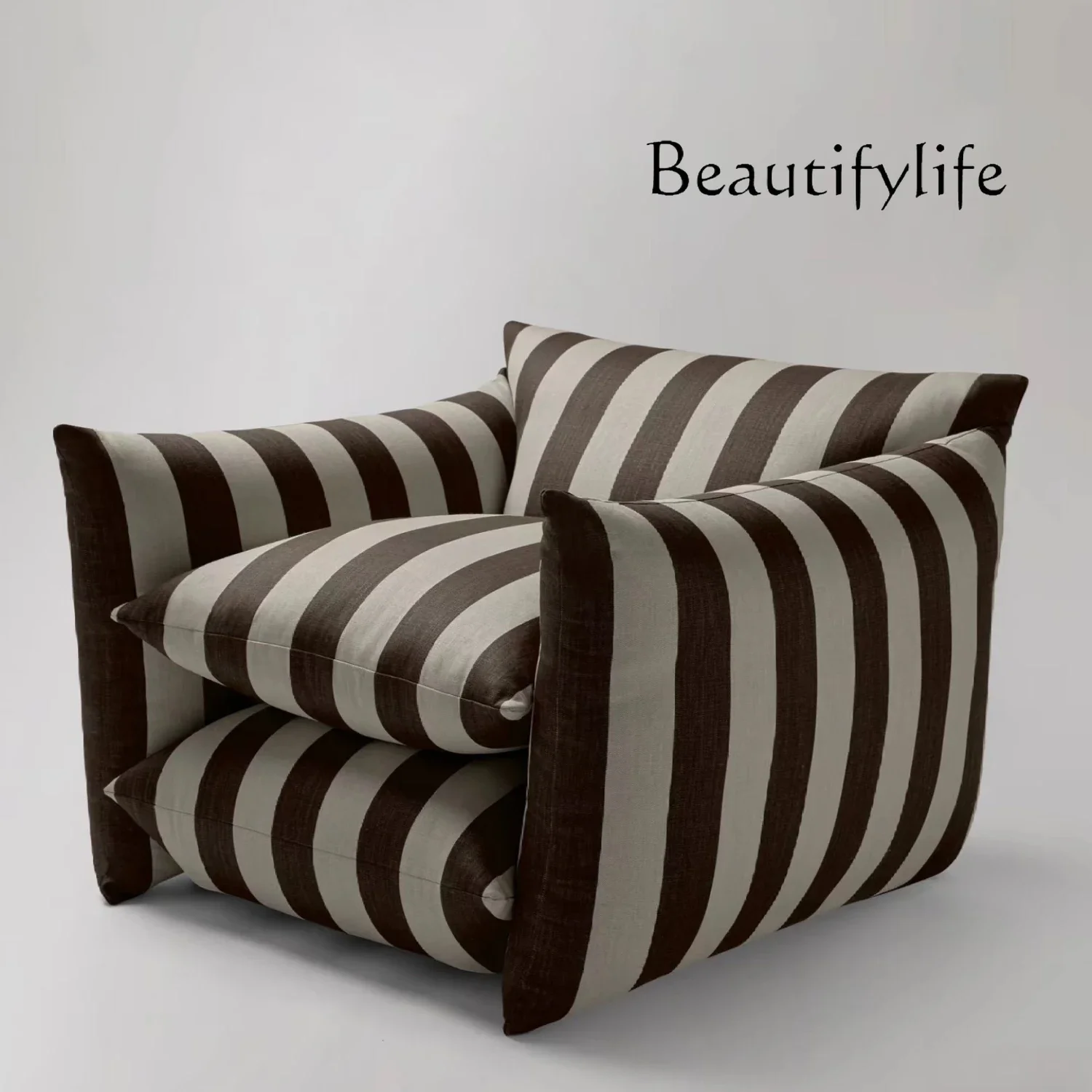 XB BY Nice American Retro Niche Silver Single Sofa Designer Living Room Striped Single Casual Sofa Chair