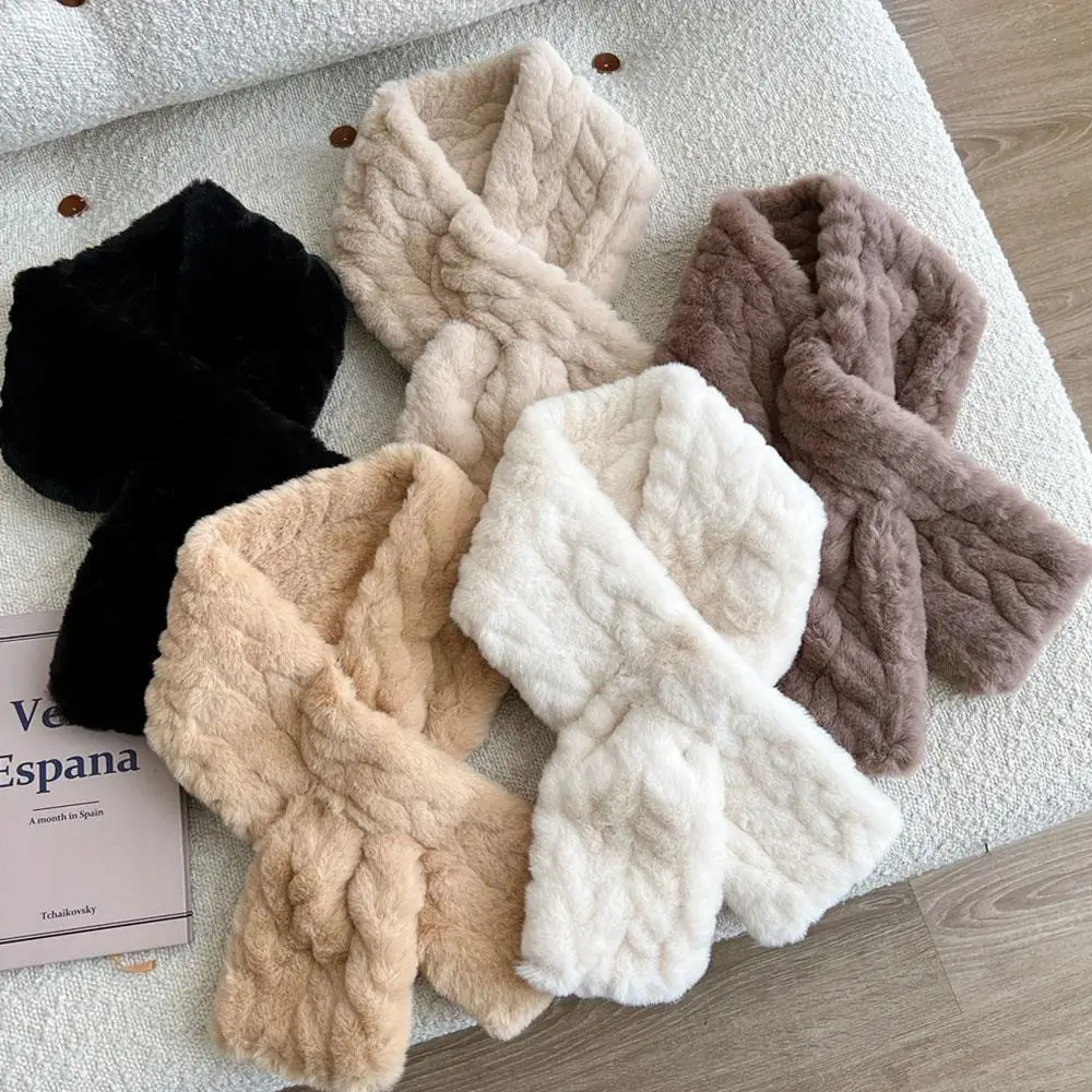 

New Winter Plush Cross Scarf Faux Rabbit Fur Soft Scarves Women Girls Outdoor Neck warmer Neckerchief Coldproof Collar Scarf