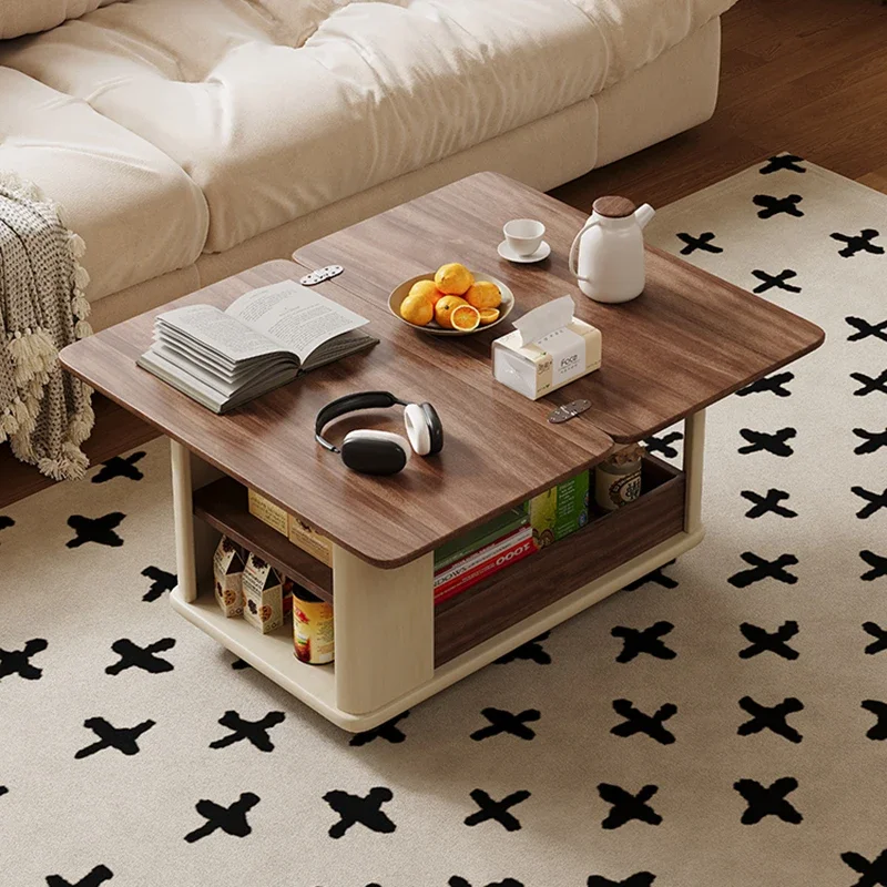 

ABCSolid Wood Trolley Living Room Small Unit Mobile Coffee Table Simple Sofa Modern Folding Multifunctional Home Use