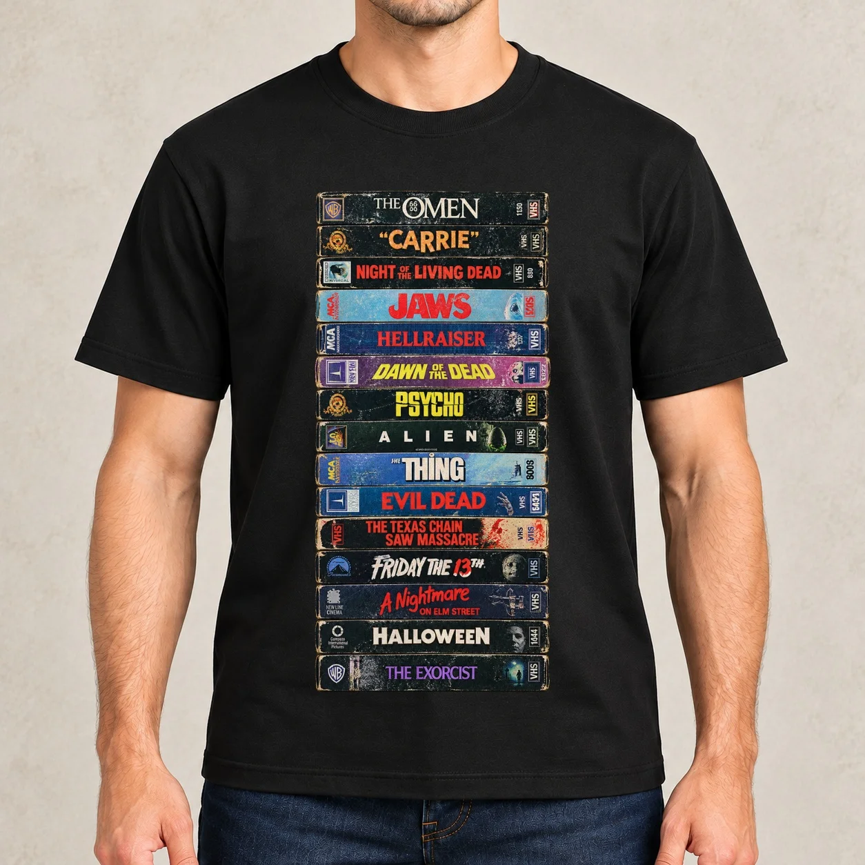Horror Movie VHS Stack Classic T-Shirt t shirts cotton 100% t shirt man designer graphic t shirts for man T-Shirt