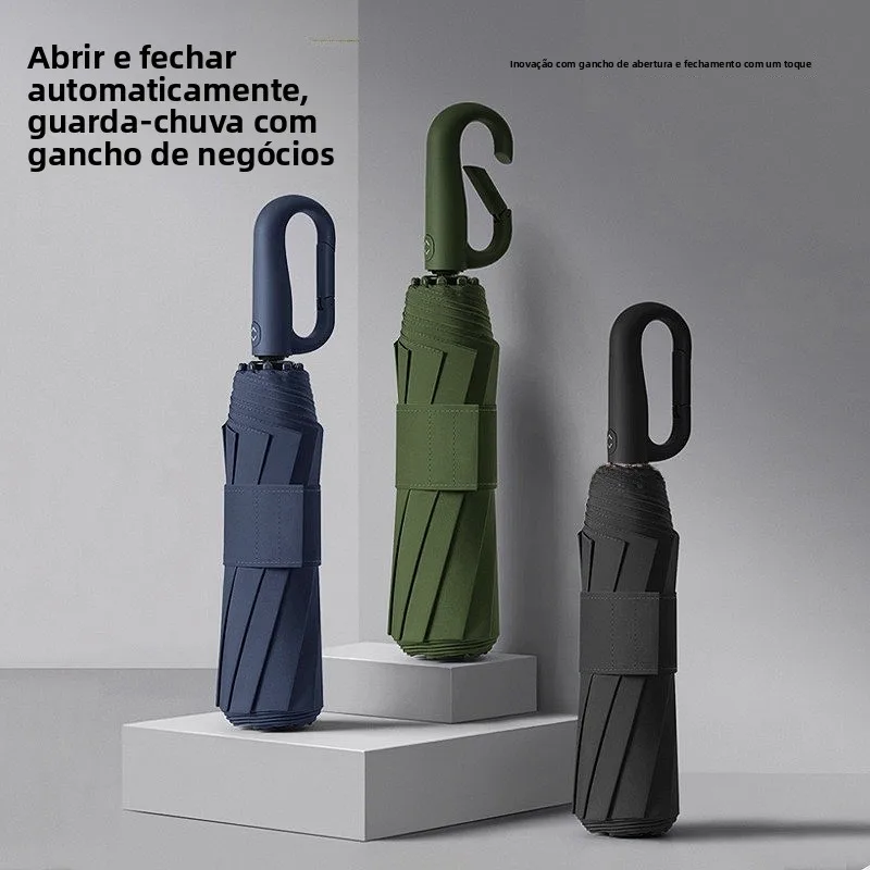 portable-business-men's-automatic-folding-10-bone-280t-collision-cloth-umbrella-with-ring-buckle-handle-stainless-steel-shaft