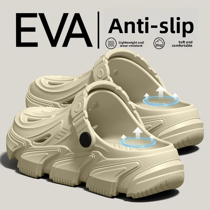 

Мужские тапочки с толстой подошвой и отверстиями, новинка 2026 года, для дома, нескользящие, износостойкие, дезодорирующие и дышащие