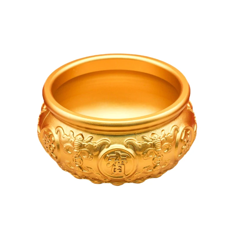 Solid Brass Five Fortunes Treasure Bowl Chinese Fengshui Ornaments Yuanbao Displays Goldmine Cornucopia Metal Crafts