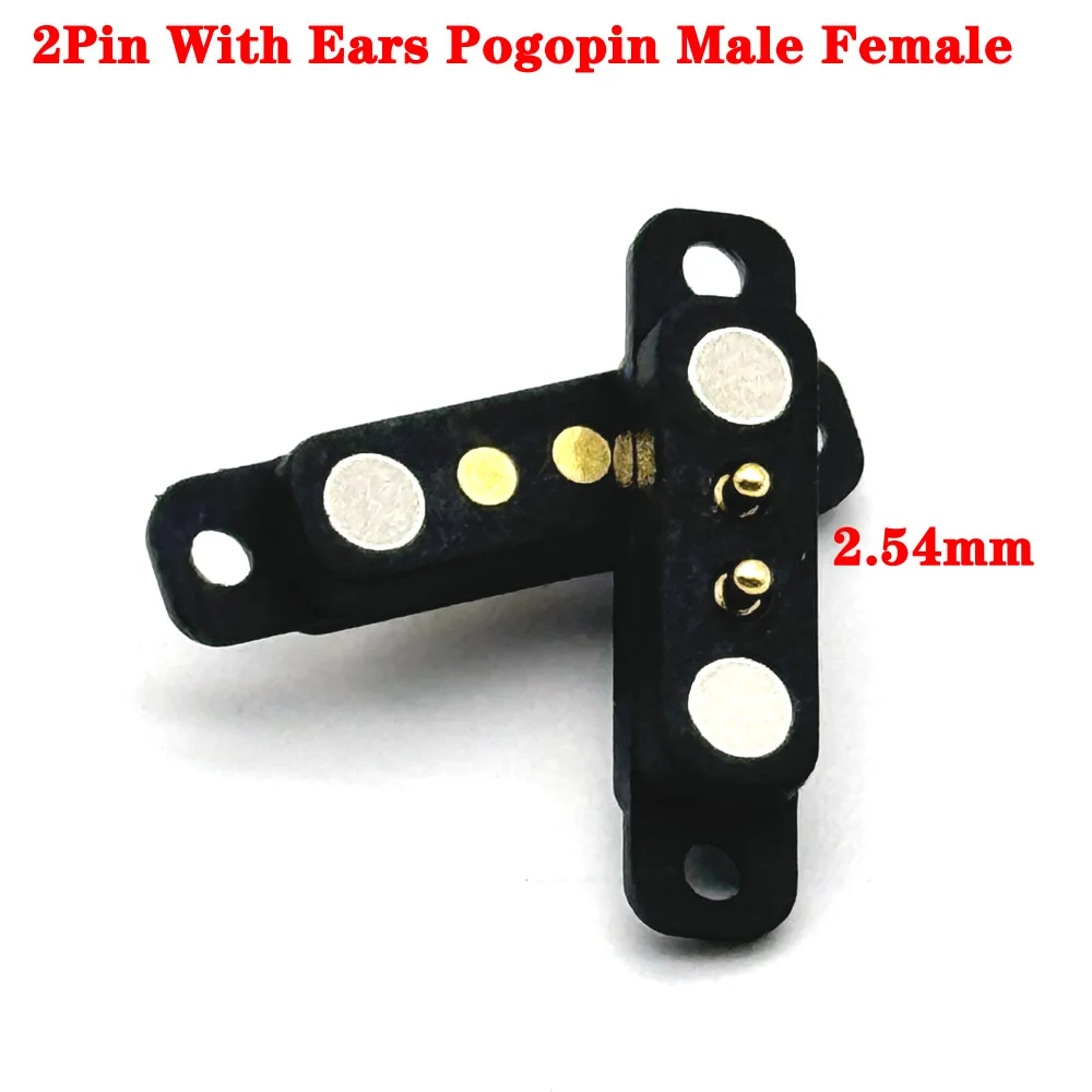 1Pair 2Pin With Ears Waterproof Spacing 2.54mm Magnetic Pogo Pin Connector Pogopin Male Female Spring Loaded DC Power Socket