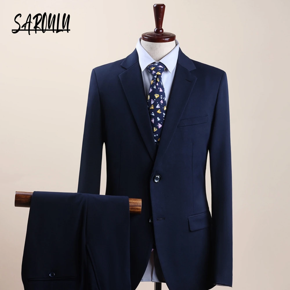 Handsome 2-pieces Double Buckle Men's Suit Luxurious Dancing Set In Stock Groom Wear Charming Vocation Plus Size Tuxedo