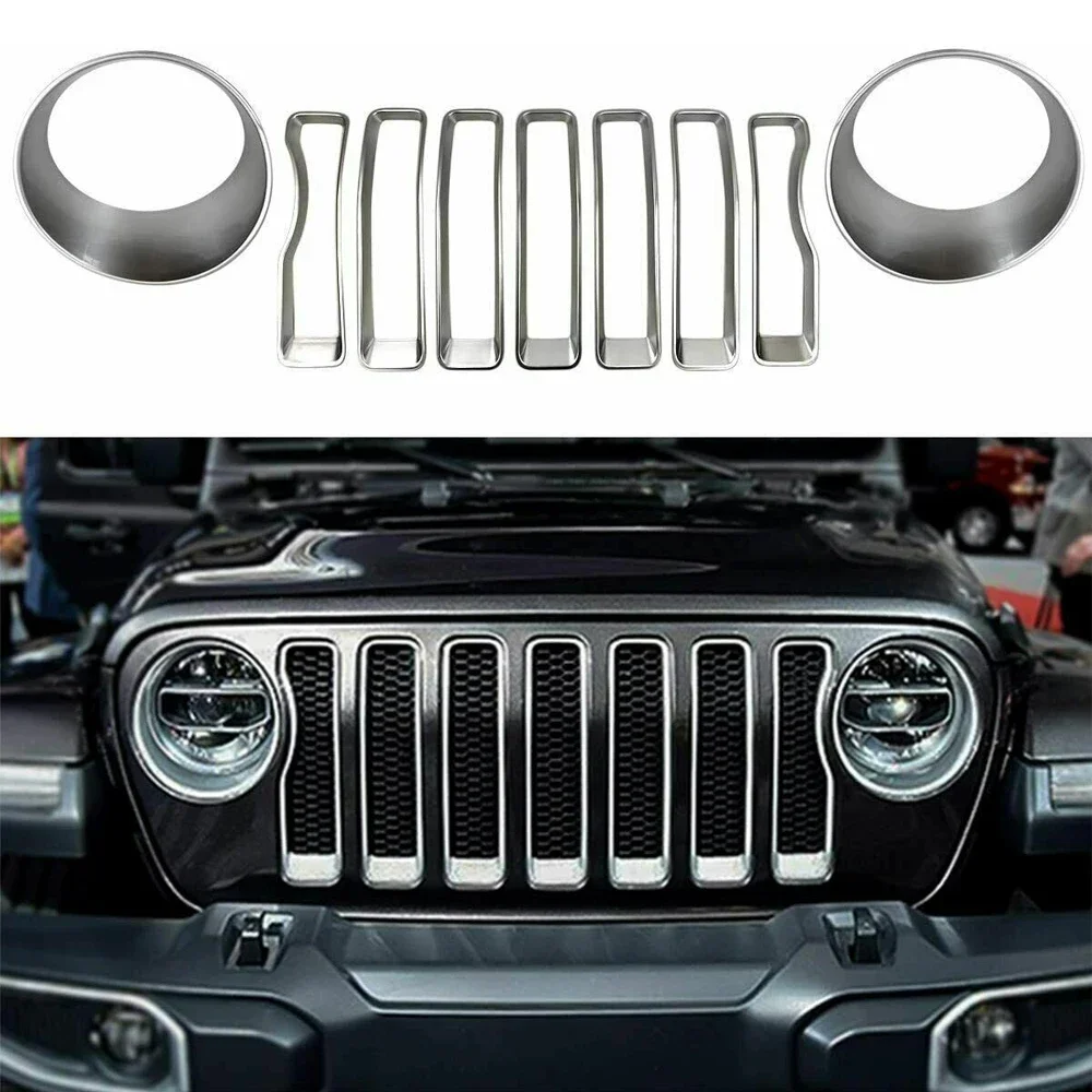 

Front Grill Inserts Grille Inserts Angry Bird Style Headlight Bezels Cover Trim for 2018-2022 Jeep Wrangler JL Sahara Rubicon