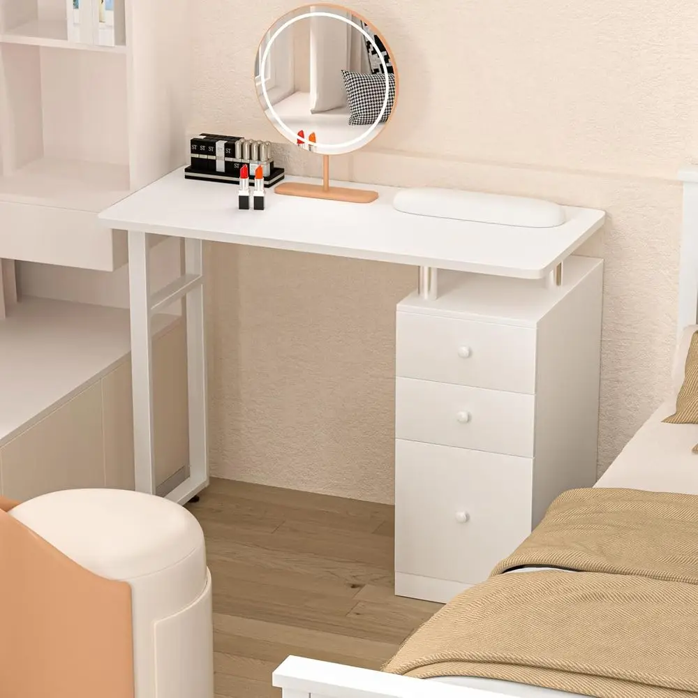 Acetone-Resistant Manicure Table with Wrist Rest, Drawers, and Cabinets Customized