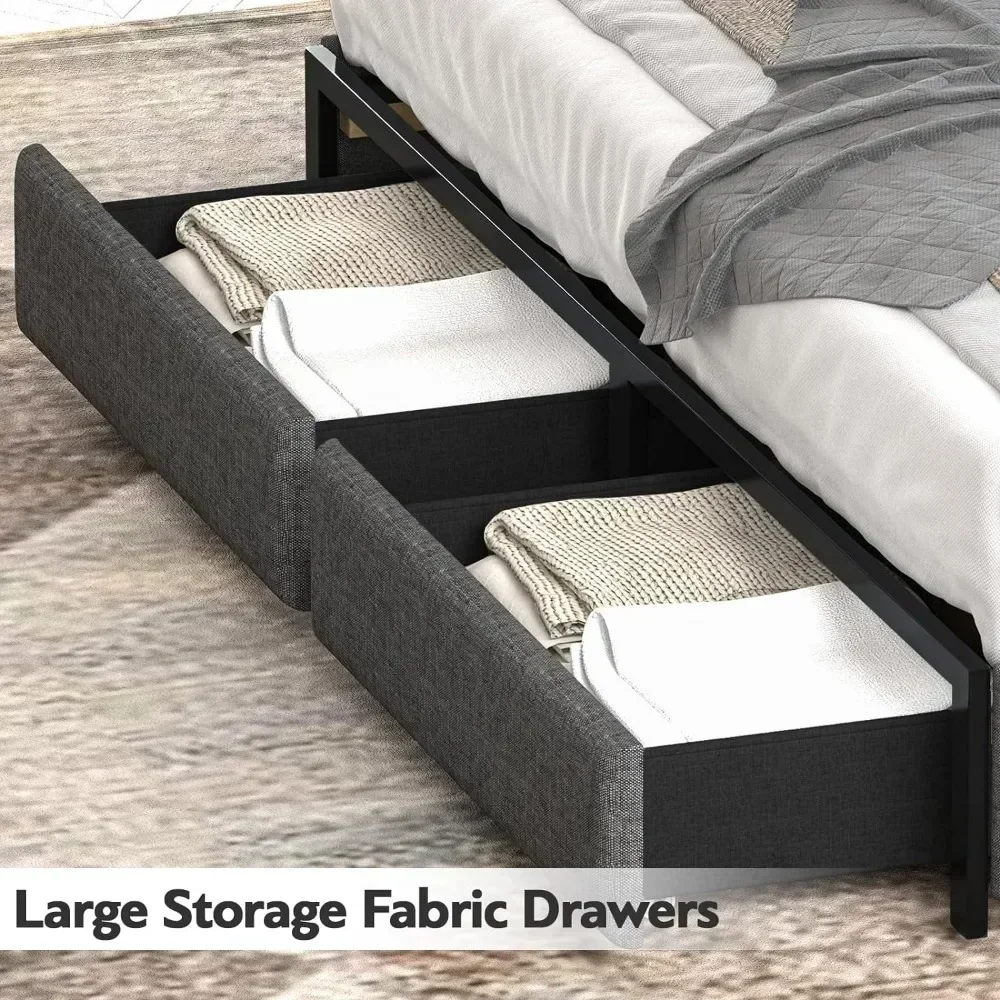 ##For LED Bed Frame with Headboard, Queen Platform Bed Frames with Storage Drawers and Charging Station, Queen Size Bed Frame& - view 5
