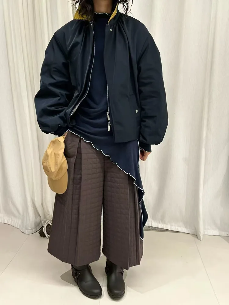 

Japanese Sle Retro Artistic High Waist Cotton Trousers Quilted Diamond Pattern 8-Point Pants Versatile Straight Leg Long Pants