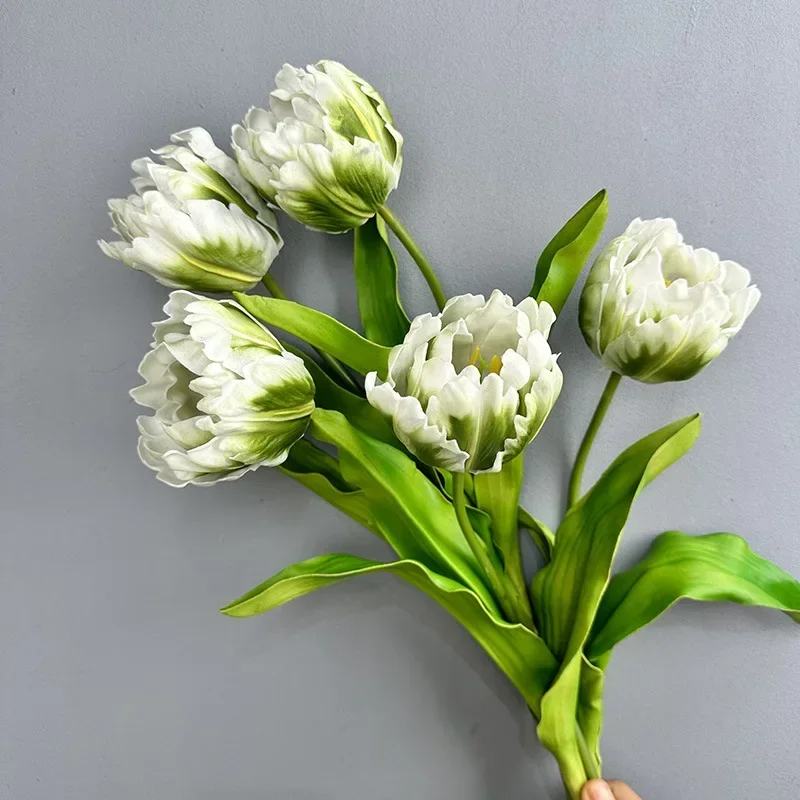 Simulation Parrot Tulips Branches PU Fake Flowers Holiday Party Decorative Artificial Tulip White Green Flower Hall Decoration