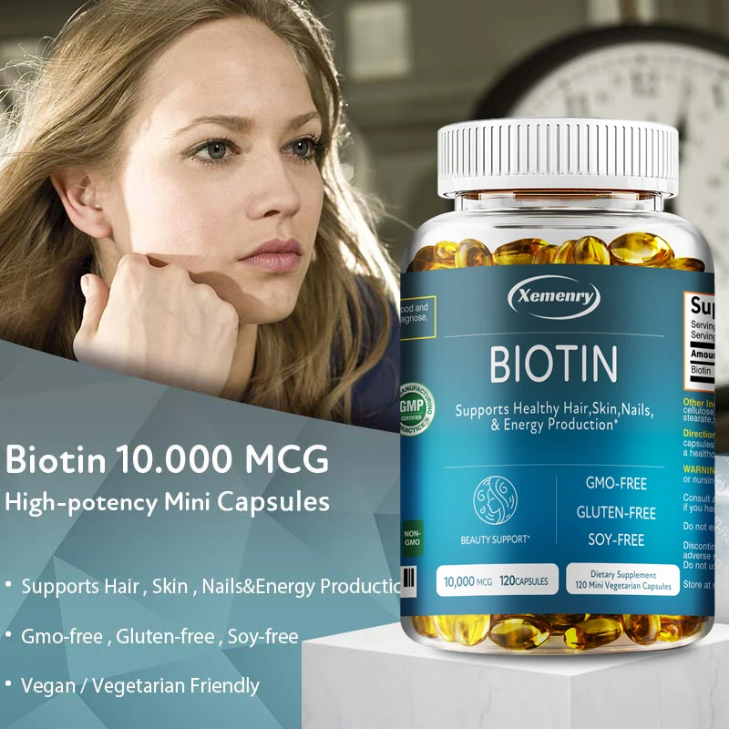 

Biotin Capsule Supplement 10000 Mg - Supports Healthy Hair, Skin and Nails, Boosts Cellular Energy and Improves Immunity