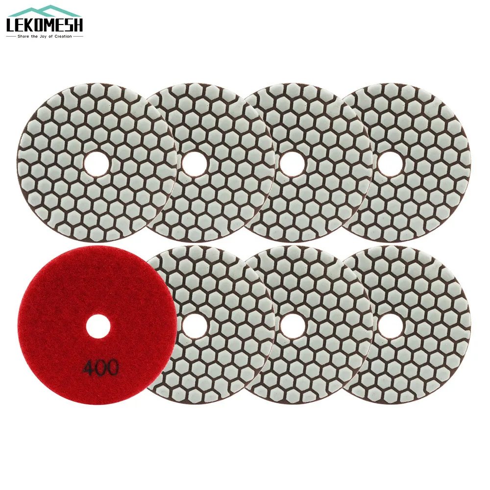 

LEKOMESH 8pcs Diamond Dry Polishing Pads Granite Marble #400 Sanding Disc Ceramic Stone 100mm/4'' Polisher Grinding Plate