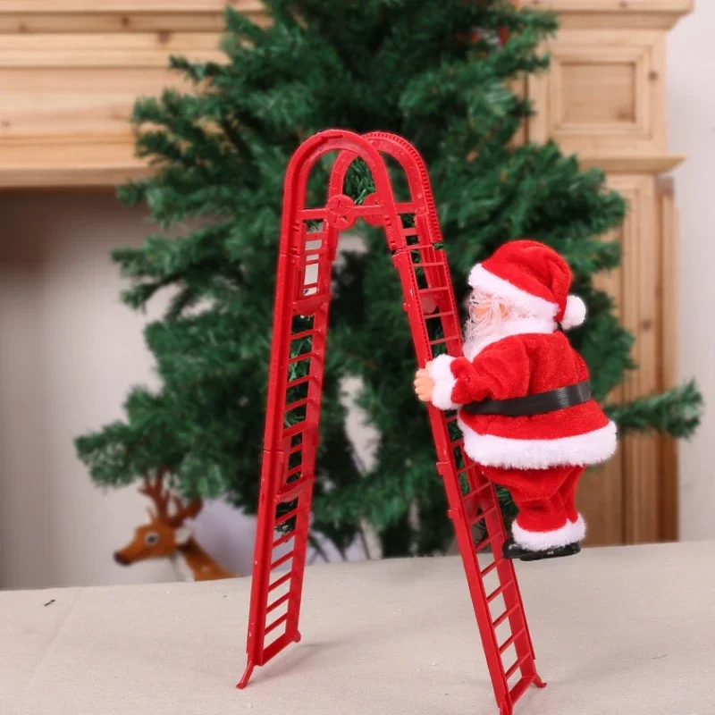 2024 Christmas Electric Santa Claus Ladder Plush Doll Creative Music Father Christmas Children\'S Toy Gifts New Year Decoration C