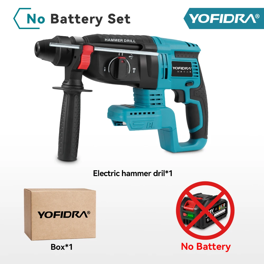 YOFIDRA 26mm Borstelloze Elektrische Rotatiehamer Draadloze Multifunctionele Slaghamer Boormachine Elektrisch Gereedschap Voor Makita 18-21V Batterij