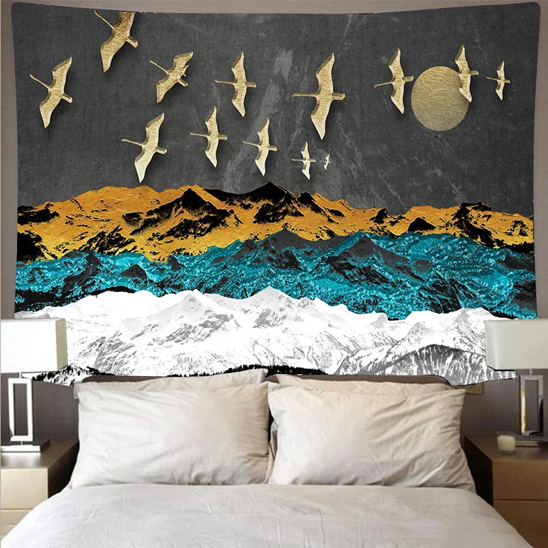 Chinese Style Hanging Cloth Scenery Background Art Painting Decor Lotus Goldfish Wall Carpet Home Decoration Gilding Tapestry