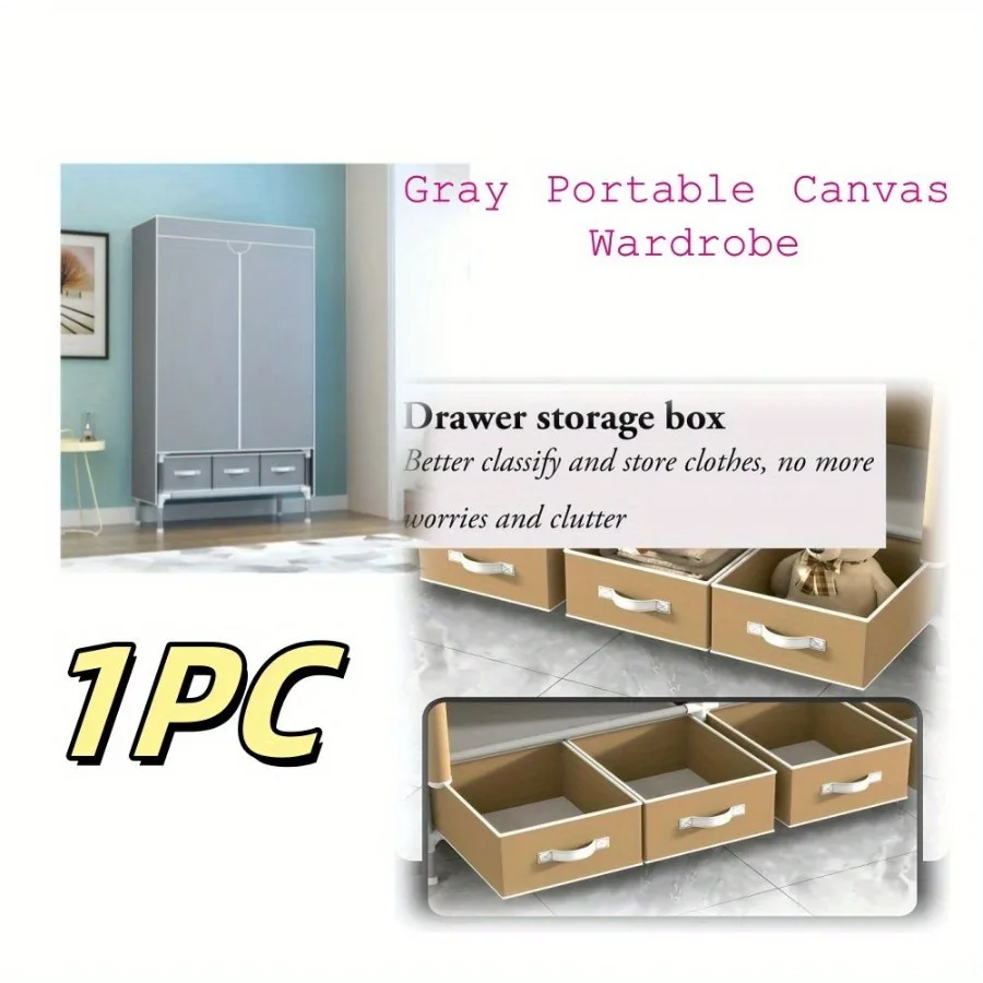 

Portable Foldable Closet Organizer Hanging Rod Wardrobe with Sturdy Fixed Shelves Compact Storage Cabinet for Home Organization