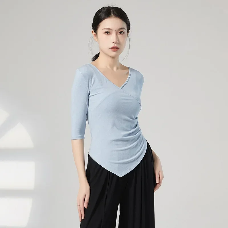 

Одежда для занятий, классические танцы, весенне-летняя танцевальная одежда со средними рукавами, художественный танцевальный топ, женский костюм