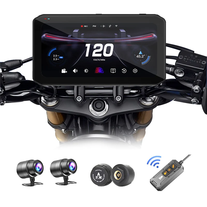 Wireless 6 25 Carplay Screen For Motorcycle Waterproof GPS Navigator With 2HD Cameras DVR TMPS BSD