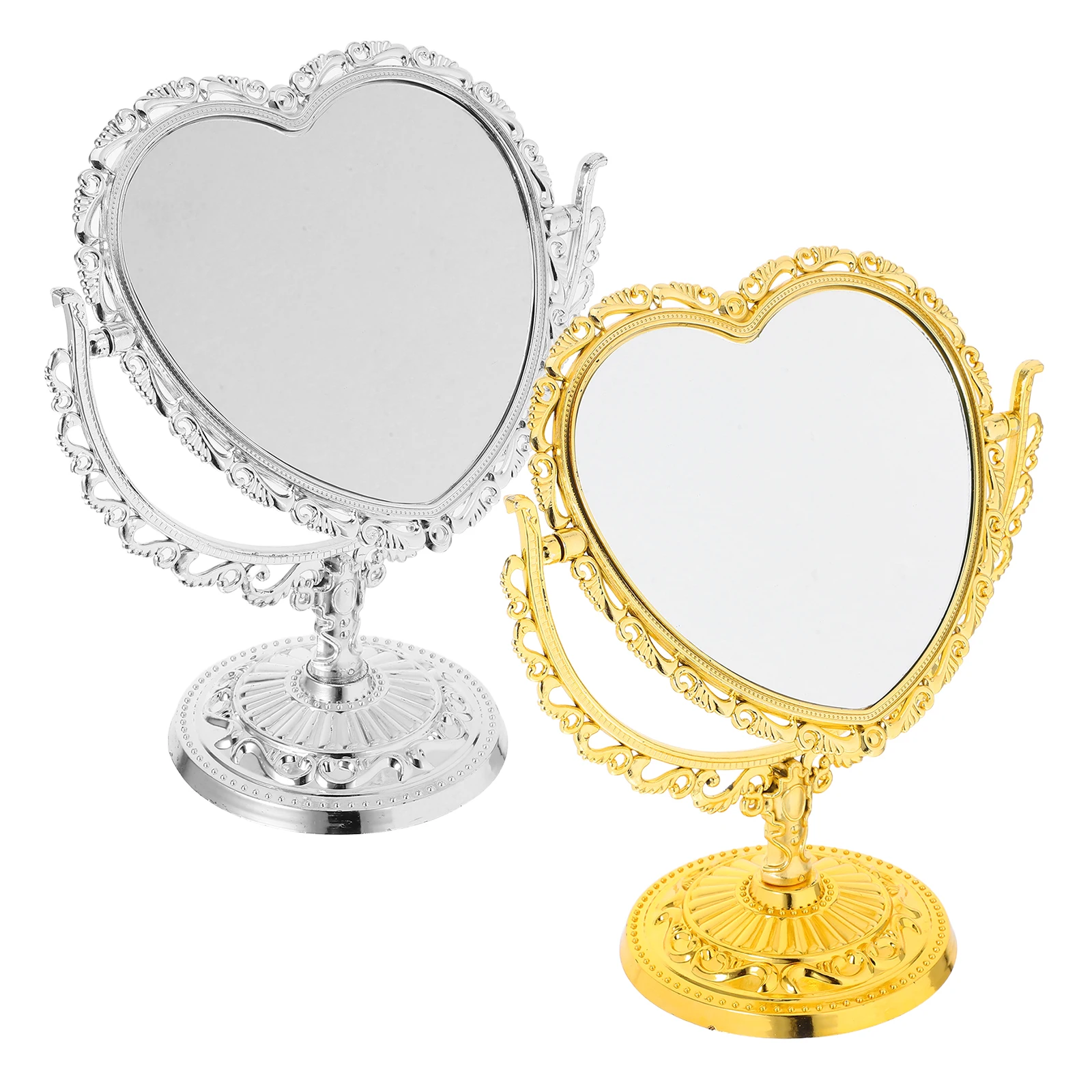 

2Pcs Heart-Shaped Mirror Vintage Swivel Desk Rotating Make Up Mirrors Bedroom Table European Makeup Mirror Top