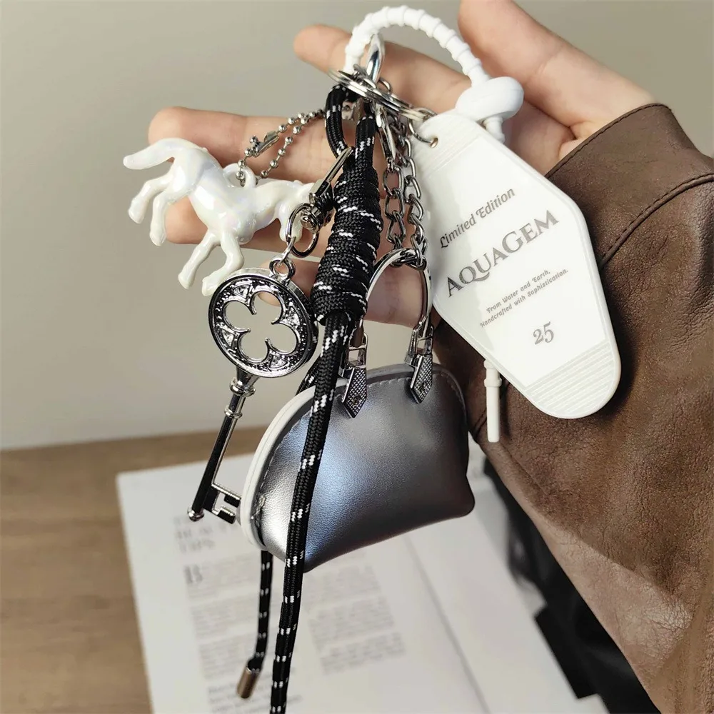 

Laser Pony Ins Style Bag Pendant Backpack Decoration Charm Mini Silver Bag Keychain Anti-lost Creative Woven Rope Car Keyring