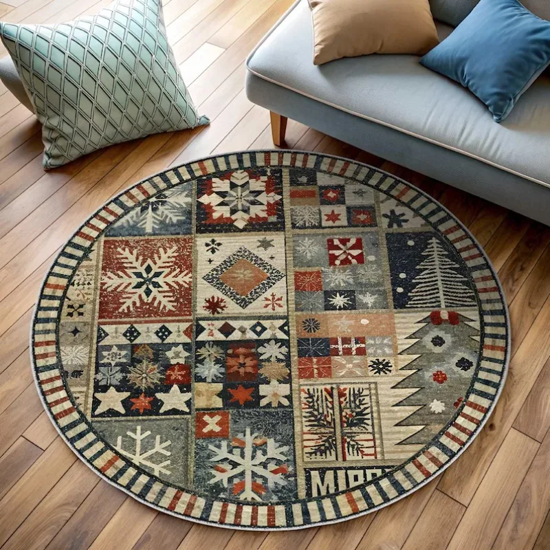 3D Winter Illusion Round Rug – Snowy Cabin Holiday Carpet for Cozy Living Room Festive Floor Decor
