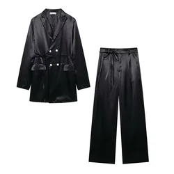 2024 Autumn European And American Style Women's Clothing New Fashion Double Breasted Hanging Suit Jacket High Waisted Pants Set