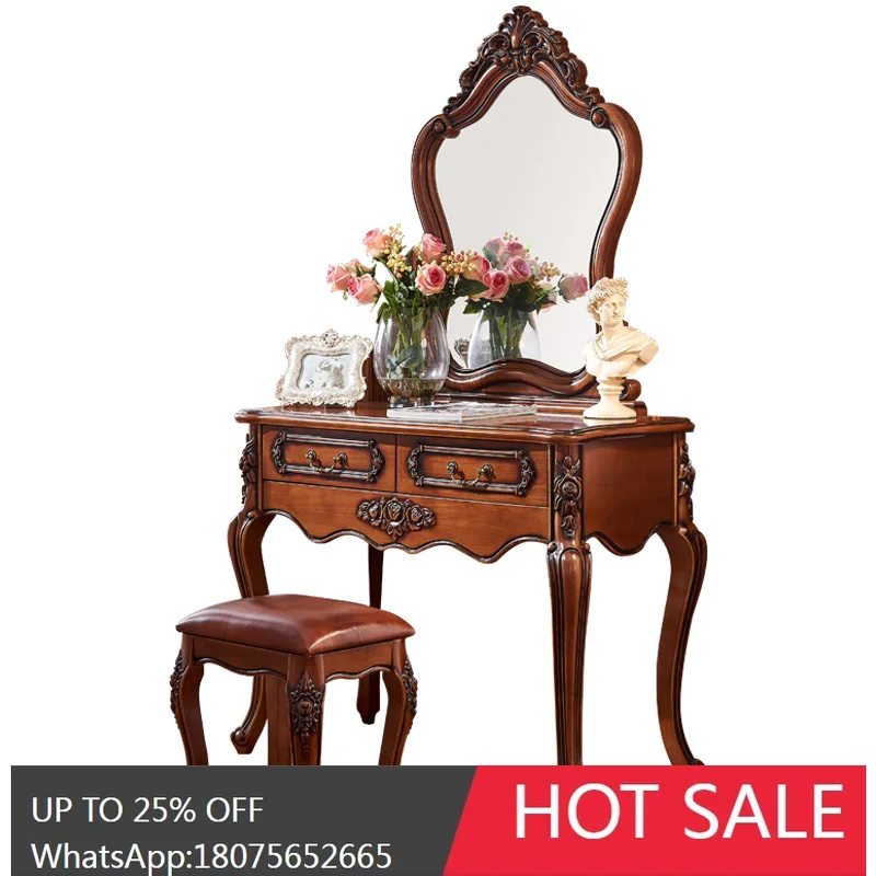 SGF European Style Dressing Table American Luxury Pastoral Country Dark Makeup Stool