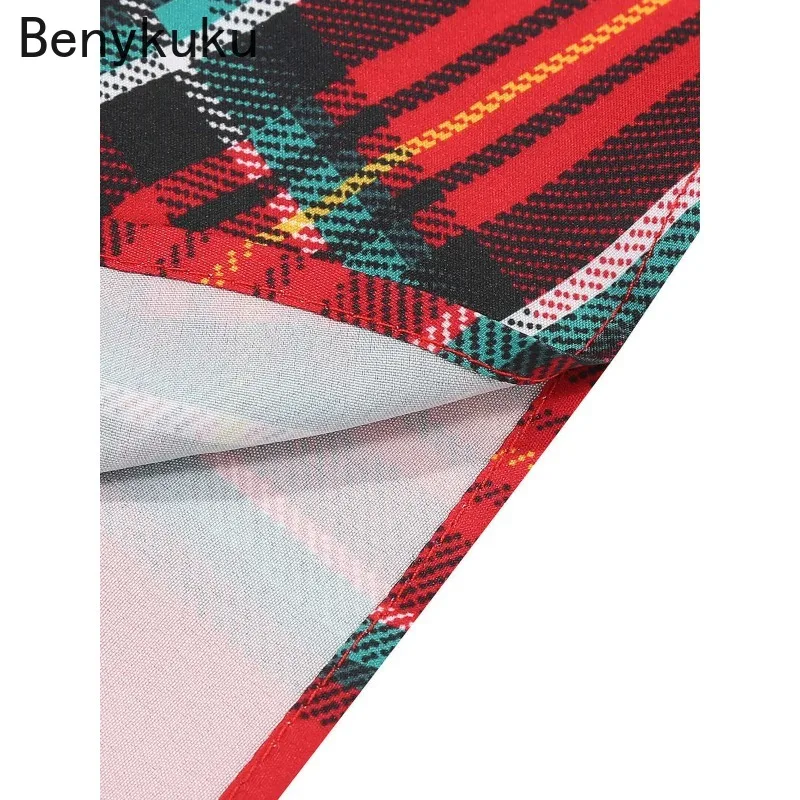 ชุดเดรสวินเทจลายสก็อตแดงแบบผูกคอ ยุค 1950s ปี 2025 สำหรับผู้หญิง ชุดเดรสเปิดหลังรัดรูป ชุดคริสต์มาส ชุดเดรสทรงสวิงสำหรับงานพรอมและงานปาร์ตี้