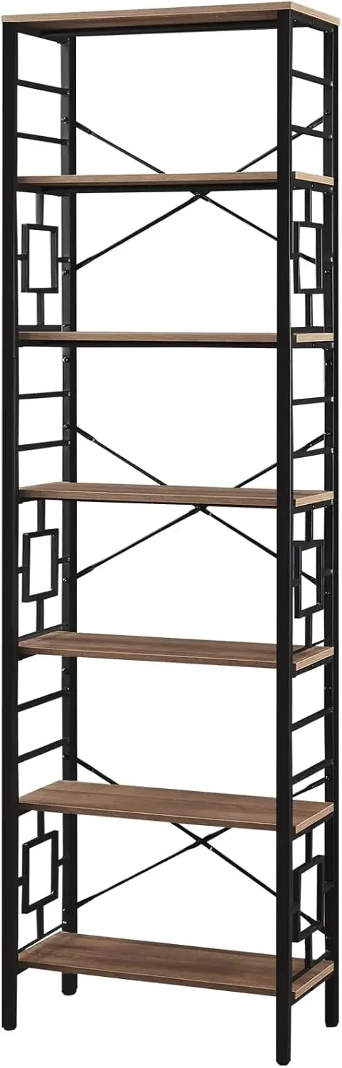 Freestanding Book Shelf Bookcase for Living Room Industrial 7-Tier Bookshelf With Unique Design Home Office and Bedroom Shelves