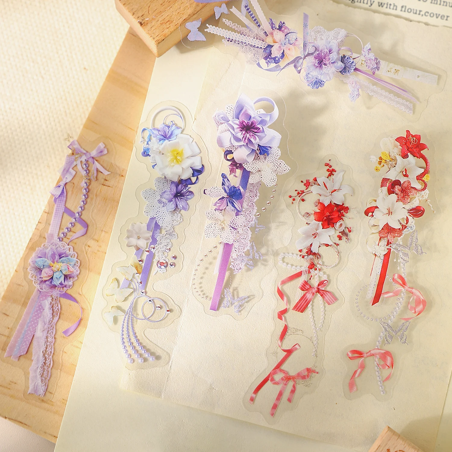 Vintage Colorful Flower Ribbons Landscape PET Sticker Creative DIY Journal Material Collage Scrapbooking Stationery