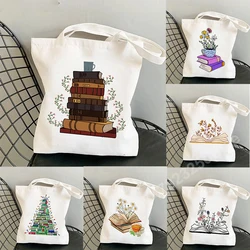 Borsa a tracolla stampata per libri floreali da donna Kawaii Harajuku Shopper Shopping Canvas Fashion Student Bags borse da ragazza Tote Lady