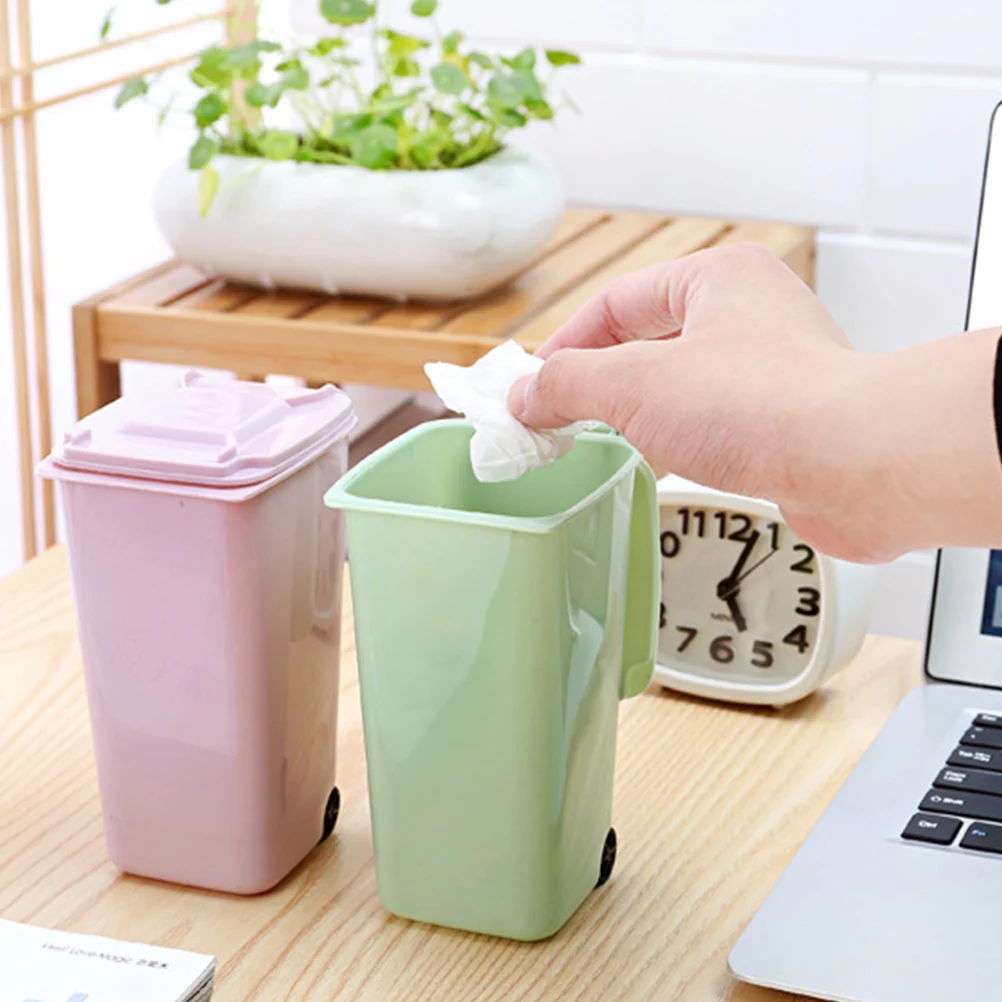 

2pcs Desktop Trash Can Small Wastebasket Office Bathroom Car Garbage Bin Cover PP Material Lightweight Home Decor