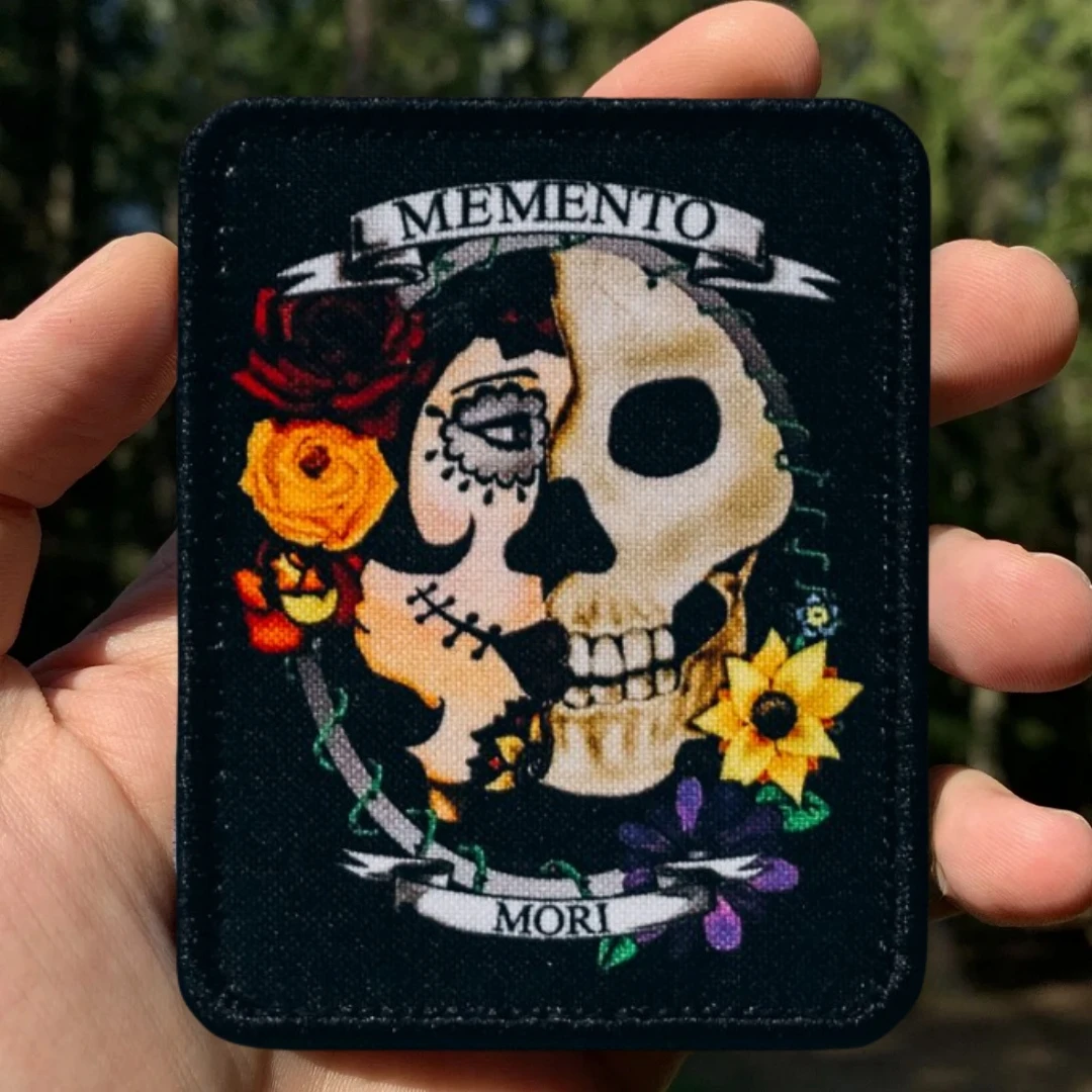 Memento Mori Skull Patch Tactical Morale Badge Printed Hook and Loop Patches Military Backpack Sticker