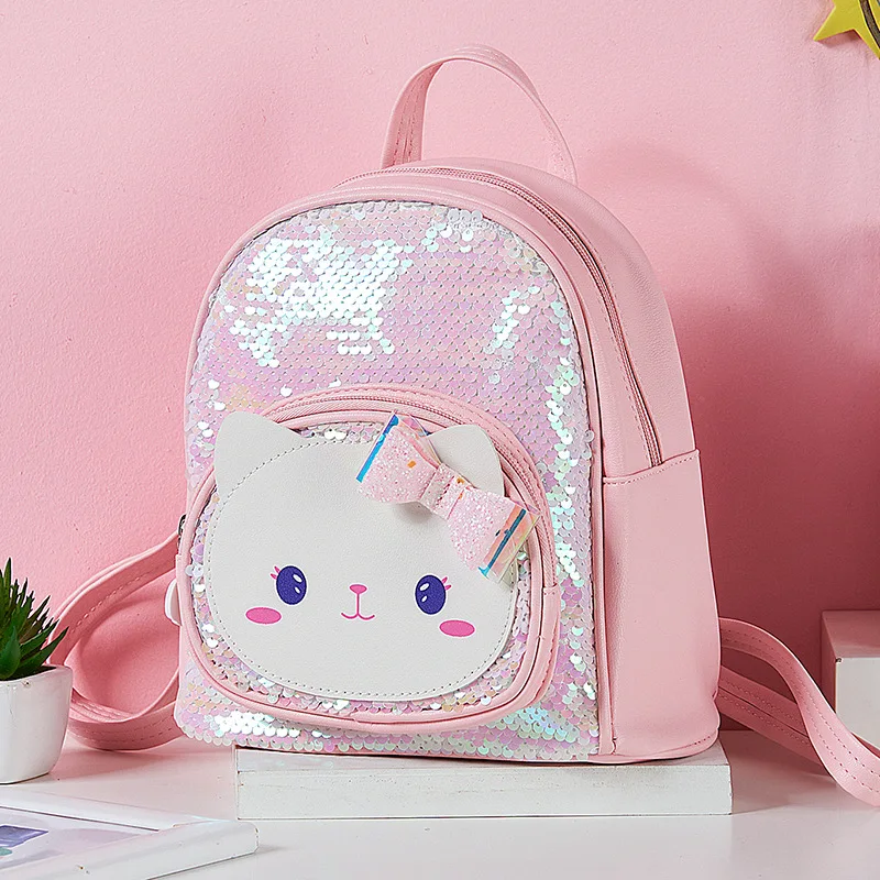 

Toddler Girls Sequins Kitten Backpack Cute Children Cartoon Cat Sequin Shoulder Bag Backpack Suitable for Girls Travel Out XC14