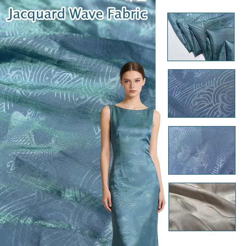 

New Chinese Style Waves Pattern Fabric Soft Breathable Translucent Luster Fabric For Diy Sewing Dress Cheongsam Costume