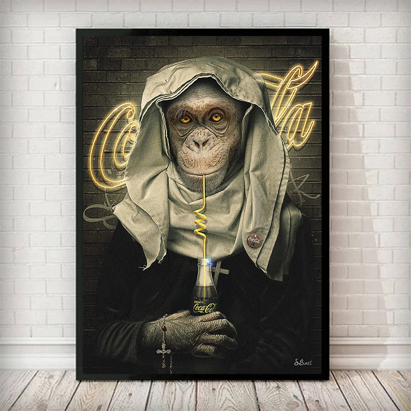 

Gorilla Nun's Funny Animal Canvas Painting Modern Abstract Cool Monkey Dog Poster Boys Room Bar Livingroom Decoration Painting