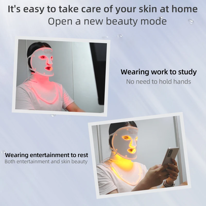 USB Rechargeable 4 Colors Led Red Light Therapy Face Neck Mask Near-Infrared 850 Red Light Skin Rejuvenation Beauty Device