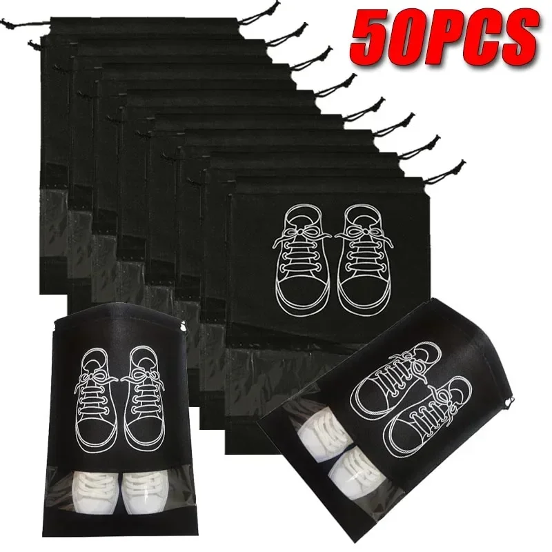 5-50PCS Shoe Organizer Shoe Organizer Clothes Transparent Hanging Bag Nonwoven Travel Portable Closet Waterproof Bag