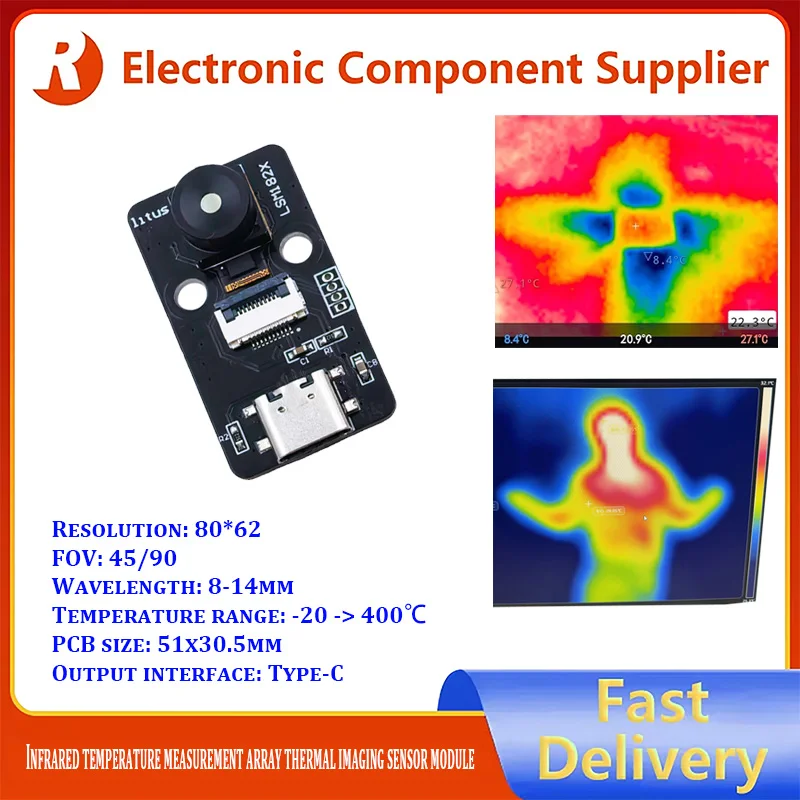 80*62px Infrared Thermal Camera Module Type-C Non-Contact IR Temperature Sensor Array Board Thermal Imaging