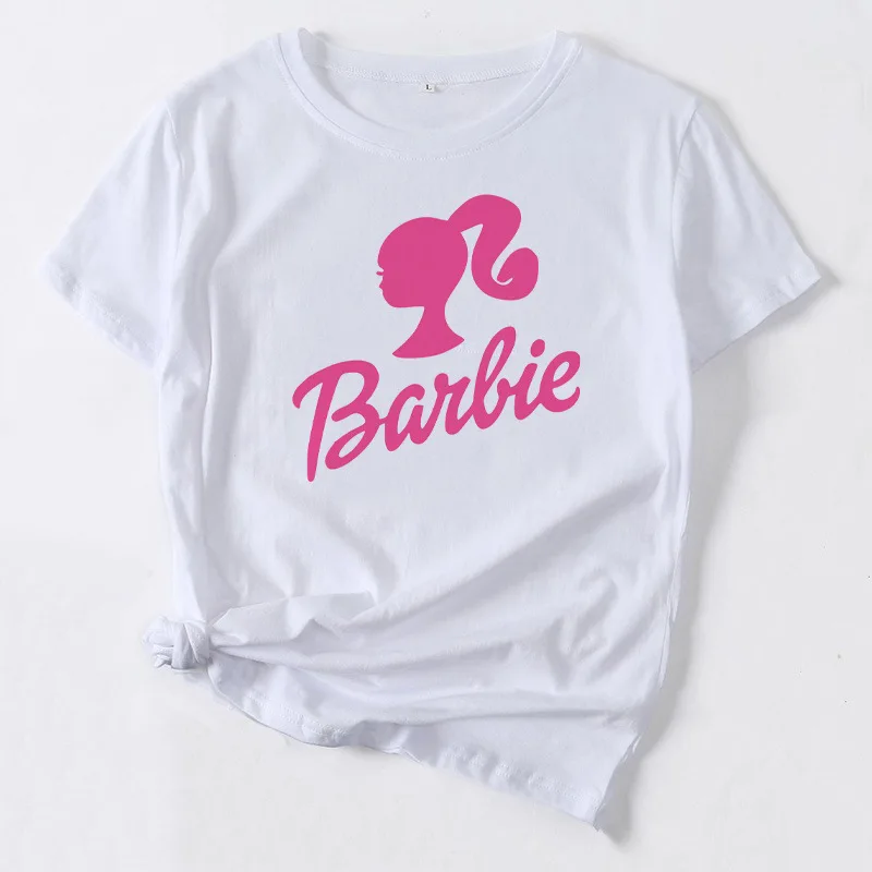 Barbie Movie Around The Same Short-sleeved Clothes Barbie Support Clothing Tops Round Neck Loose Women Loose Harajuku T-shirt