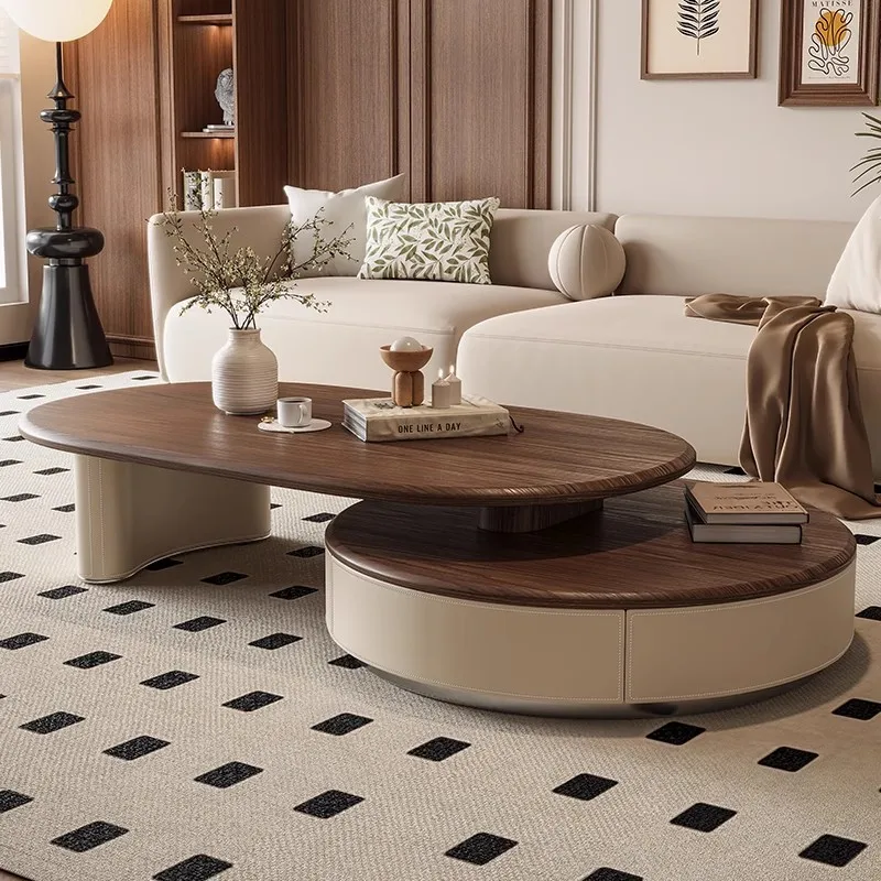 Mid-Century Modern Style Extendable Round Coffee Tables Modern Design High-end Minimalist Coffee Table Retro Home Furniture FYCT