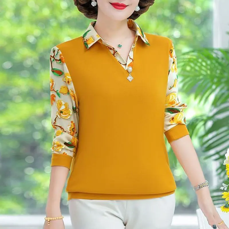 Mode Blumen bedruckte Bluse lässig Polo-Ausschnitt Frühling Herbst neue Langarm Damen bekleidung drei dimensionale Dekoration Shirt