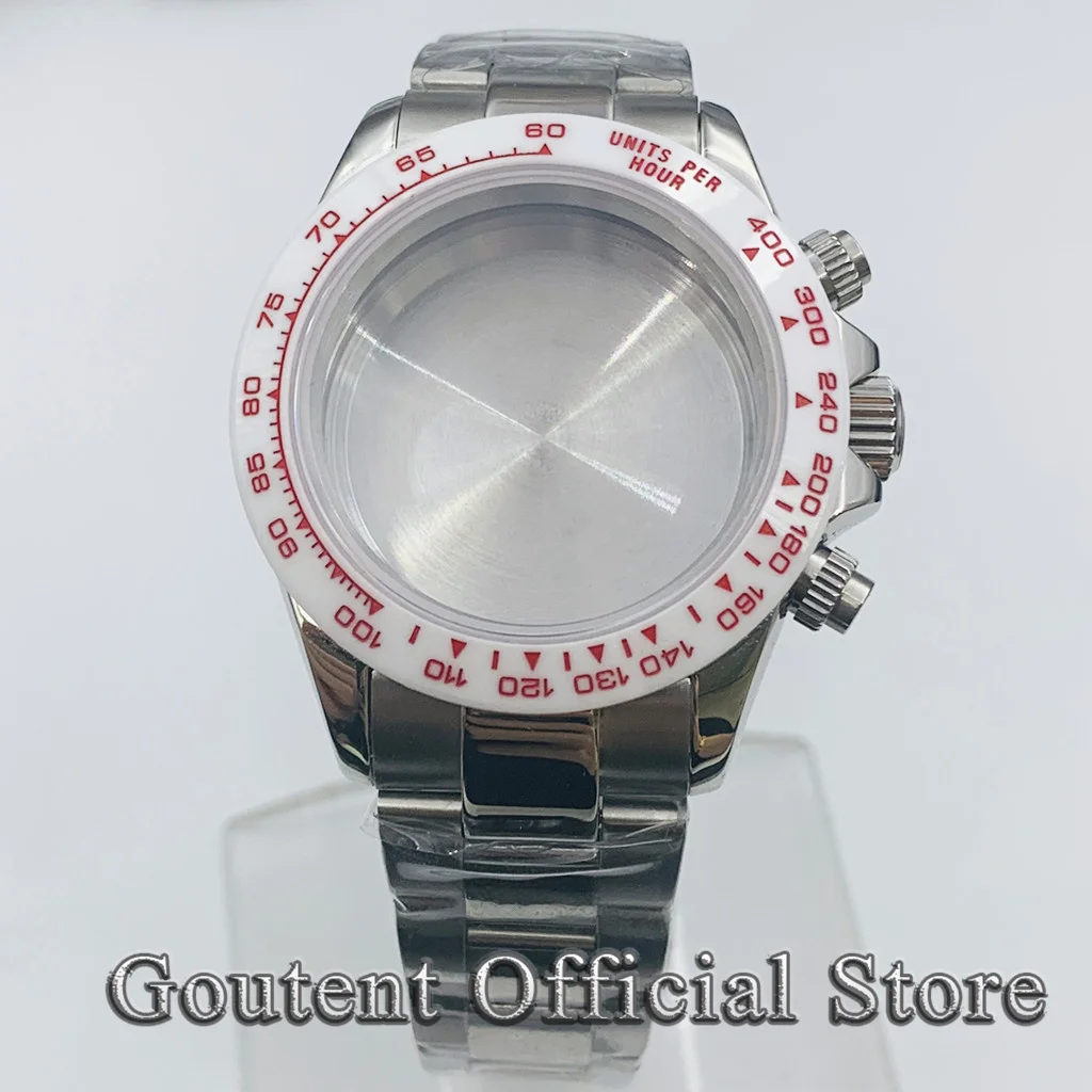 Goutent casing jam tangan kuarsa kristal safir perak 40mm cocok untuk gerakan VK63 Aksesori jam tangan pergerakan masukan Bezel coklat