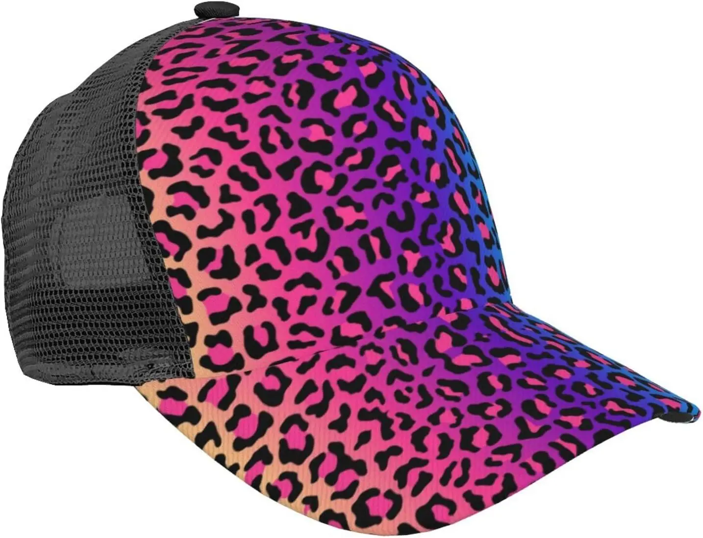 

Ponytail Baseball Cap for Women Men Adjustable Mesh Trucker Ponycap Quick Drying Sport Hat-Leopard Neon Rainbow Gradient