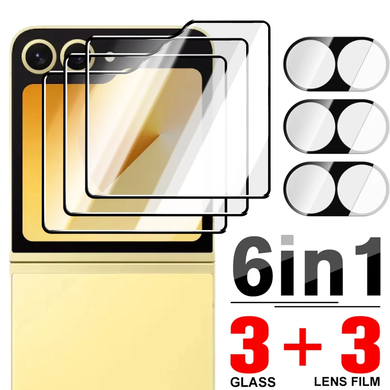 6IN1 Temperd Glass dla Samsung Galaxy Z Flip 5/6 5G Zewnętrzna osłona ekranu Obiektyw aparatu Folia ochronna dla Samsung Z Flip6 Flip5