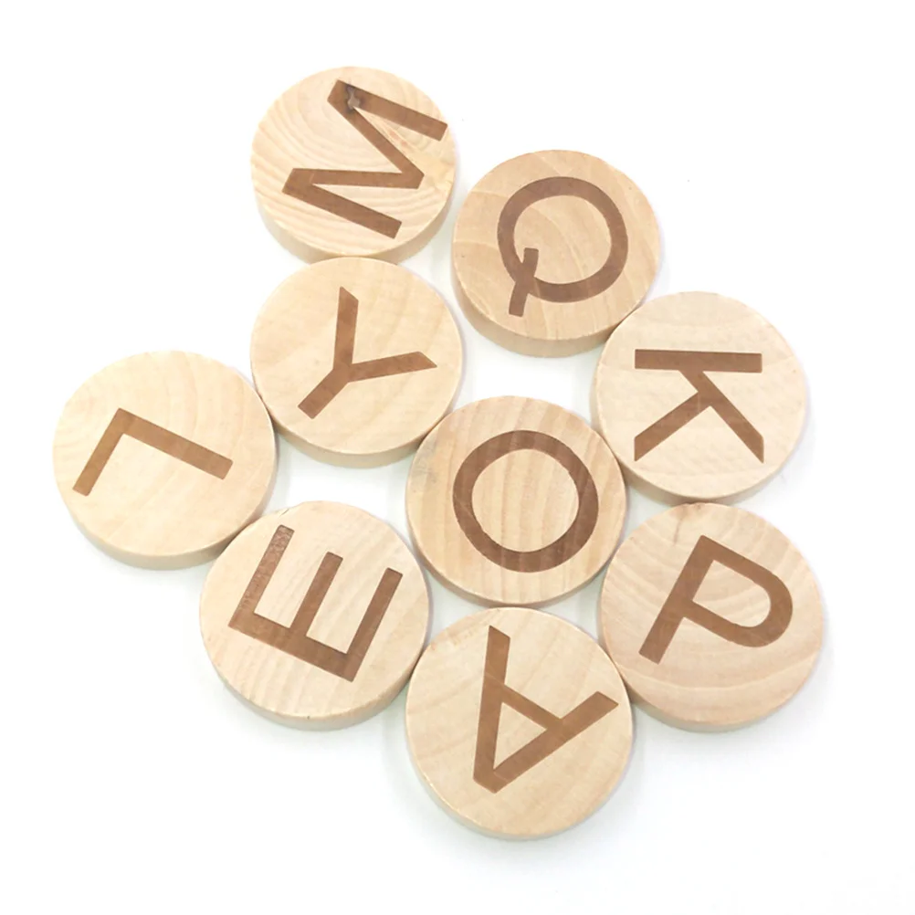 26 قطعة شرائح الأبجدية الخشبية سميكة مستديرة قطع طبيعية مادة حرفية ناعمة DIY بها بنفسك هدية تعليمية خياطة الحرف اليدوية #4